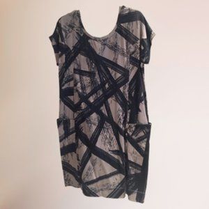 CALVIN KLEIN POCKET DRESS-GREY-NAVY-LARGE